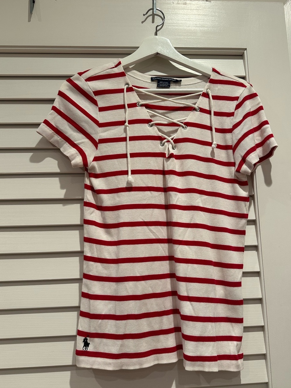 WOMAN RAPLH LAUREN SPORT RED AND WHITE STRIPE US SIZE LARGE